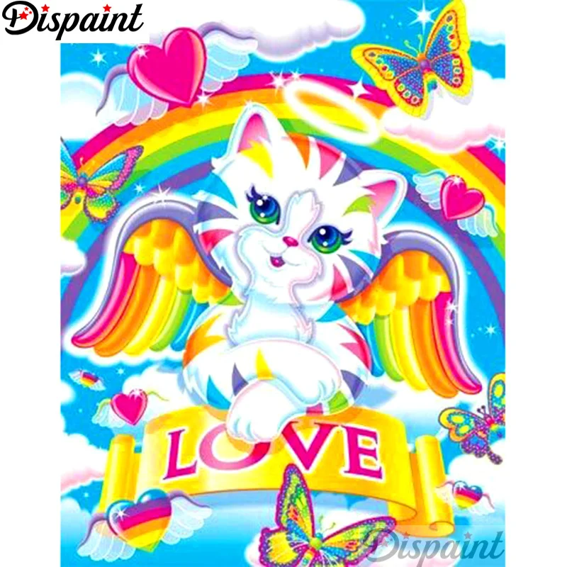 

Dispaint Full Square/Round Drill 5D DIY Diamond Painting "Color cat butterfly" 3D Embroidery Cross Stitch Home Decor Gift A12463