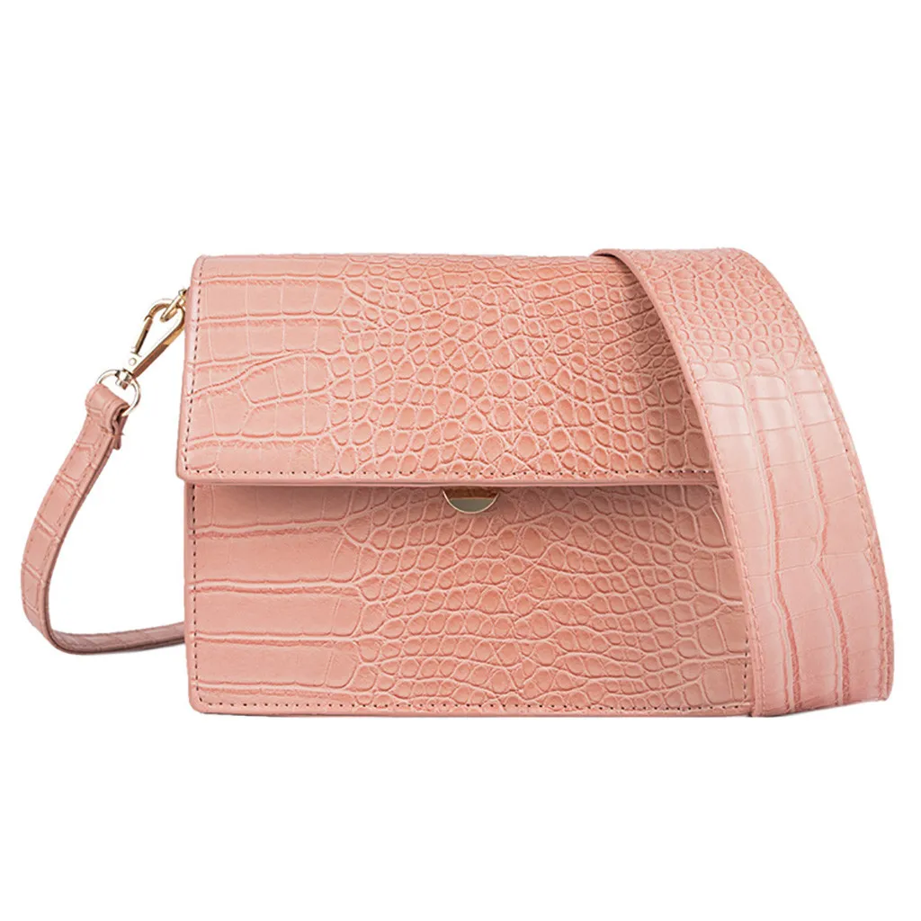 Сумки для женщин модная дикая простая сумка почтальон для девочек ретро тисненая маленькая широкая сумка через плечо K528 - Цвет: Pink
