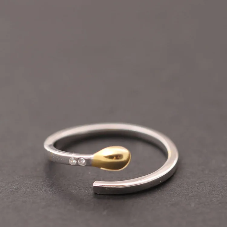 golden match stick cz open ring 100% Sterling 925 silver Jewelry Vintage Adjustable rings for women gift free size