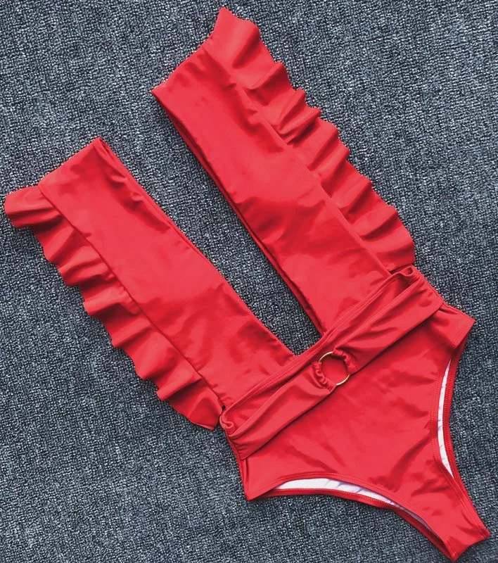 Сексуальный сдельный женский купальник, глубокий v-образный вырез, Леопардовый принт, змеиный принт, купальник, монокини, купальник, пляжная одежда, черный, белый, красный - Цвет: red