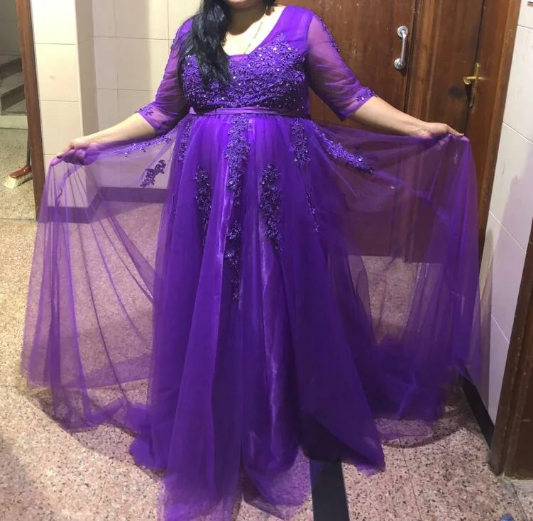FADISTEE Новое поступление элегантное вечернее платье вечерние платья Vestido de Festa Роскошные Аппликации длинное стильное платье с бисером - Цвет: Фиолетовый