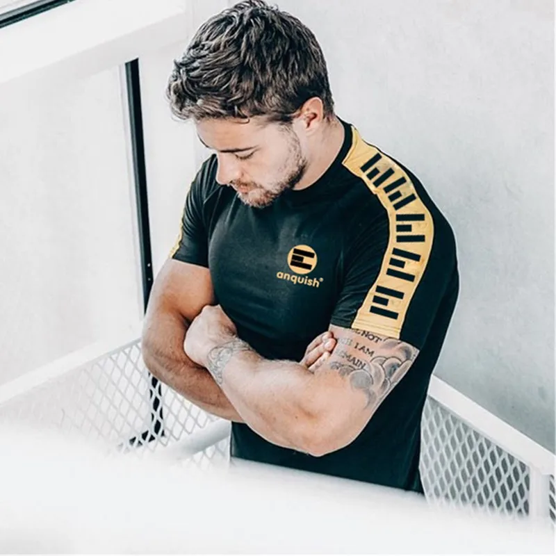 

Men short sleeve Cotton t shirt Summer style Gyms Fitness Slim T-shirts Male Fashion Casual O-Neck Patchwork tees tops clothing
