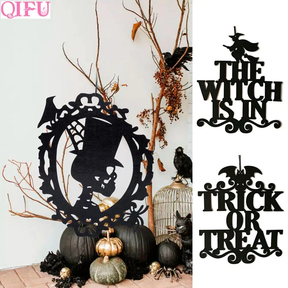 

QIFU Non-woven Halloween Hanging Sign Happy Halloween 2019 Pendent for Home Halloween Party Decoration Door Hanging Accessories