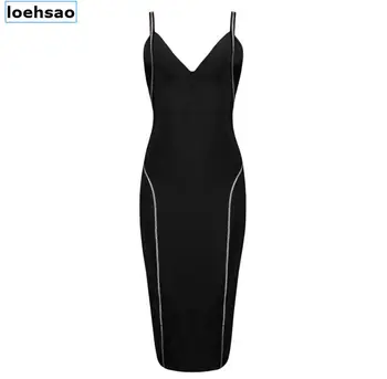 

New 2018 V-Neck Women Bandage Dress Black Spaghetti Strap Evening Party Club Bodycon Dresses vestido Pencil Sexy Summer Dresses