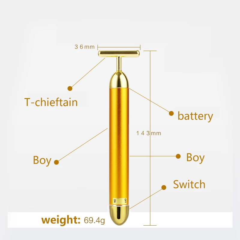 EFERO уход за кожей лица Массажер красота Т-бар Золотой энергии ролик массажер забота о коже красота против морщин Лифт подтяжки кожи для