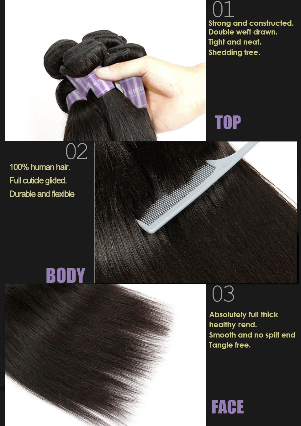Alimice Brazilian Straight Hair Weave Bundles 1 Piece Only Can Buy 3 Or 4 Bundles Non-remy Natural Color Human Hair Bundles Hair Extensions Human Hair (10)