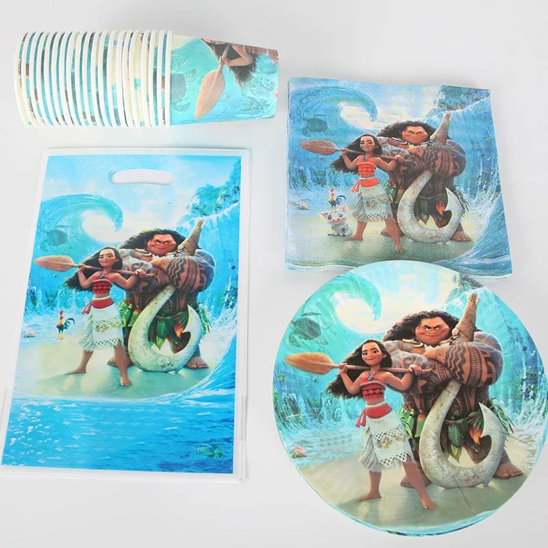 

80pcs/lot Maui Moana Film Theme Tableware Sets Kid's Birthday Party Supplies Decor 20Plate+20 Cup+20 Napkin+20 Gift bags