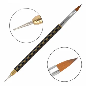 WUF 1 Pc High Quality Nail Pens Copper Metal Handles Dual-use Nails Dotting Pen Professional Nail Art Brush 08