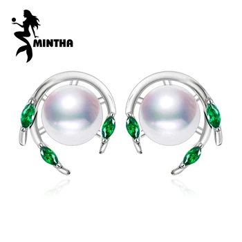 

MINTHA Emerald pearl earrings,green gemstone earrings,wedding earrings for women 2018 new,925 sterling silver stud earrings