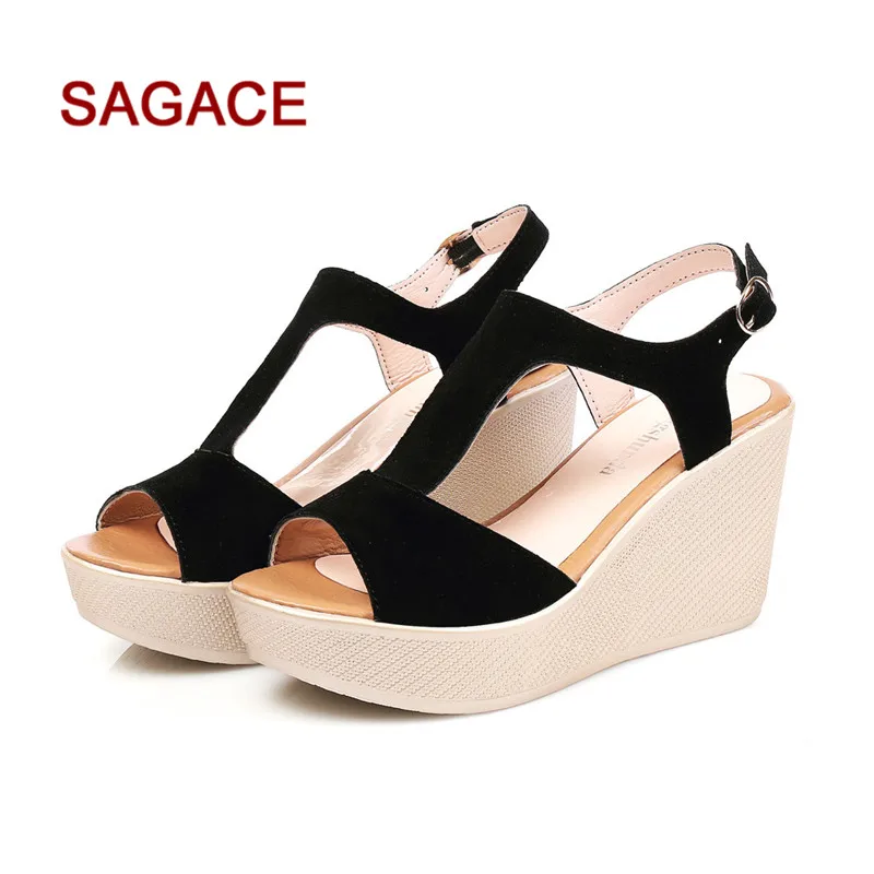 

GGHB@2018 SAGACE Women Fish Mouth Non-slip Platform Slope High Heels Sandals Buckle Strap Sanda