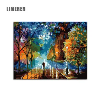 

Rural Landscape Painting by Number DIY Oil Paint 40X50CM Canvas Art Lovers Walks In the Street Oil Painting Home Decor Gift