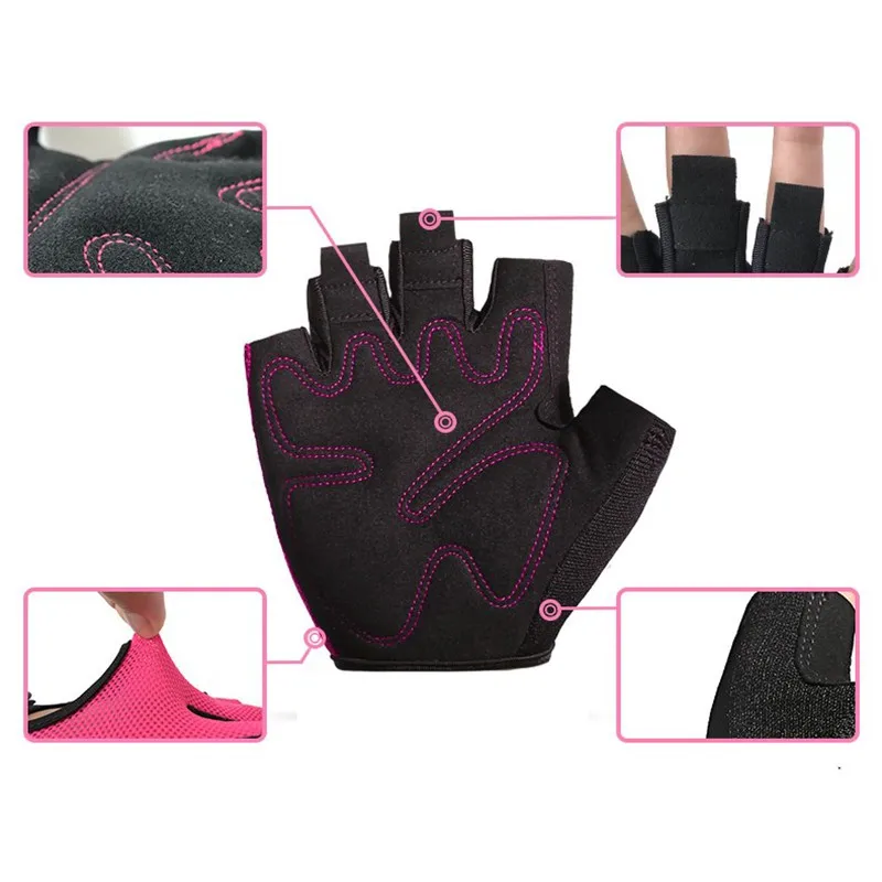 Женские розовые MTB велосипедные перчатки велосипедные перчатки без пальцев перчатки гель Спорт Фитнес-велосипед ударопрочный Бодибилдинг перчатки