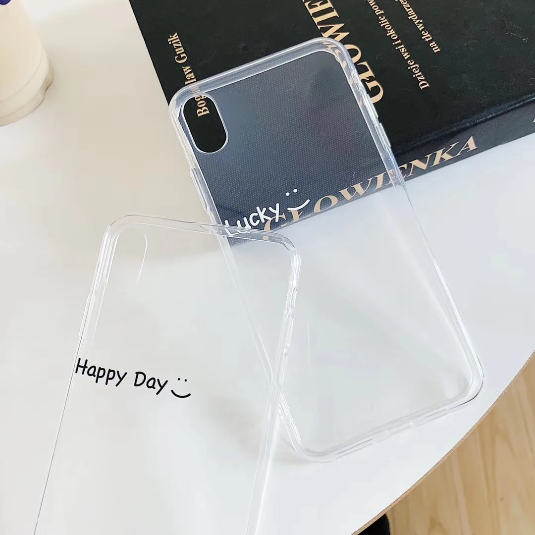 

Newest simple Korea alphabet phone case For iPhone Xs MAX XR X 6 6s 7 8 plus lucky gift happy day clear soft TPU back Cover Capa