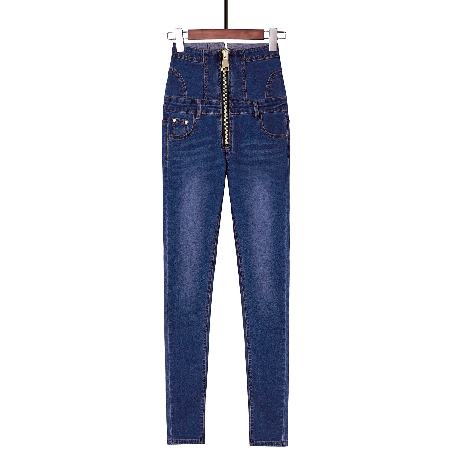Новинка 2019, обтягивающие джинсы с высокой талией, Женская винтажная Сексуальная кнопка, лоскутные брюки карандаш с молнией, большие размеры