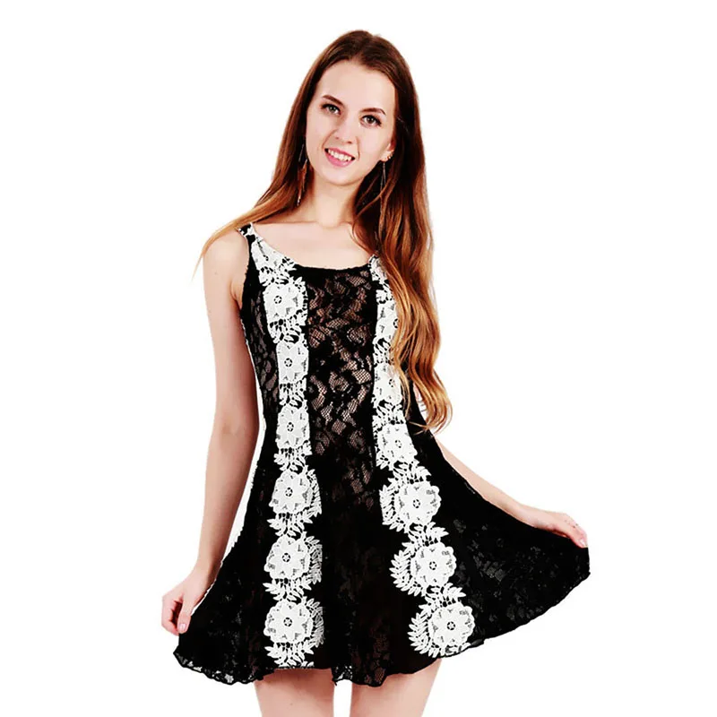 

Plus Size Elegant Lace Mini Dress Lovely Sleeveless Lace Embroidery Hollow Out Lolita Fancy Dress Online Shopping India