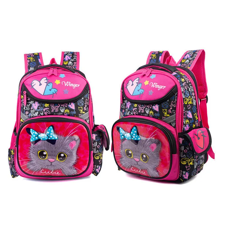 Милый ортопедический рюкзак для девочек, школьные сумки на молнии, детская школьная сумка, очаровательные детские сумки, школьная сумка для девочек - Цвет: Dark Red Cat