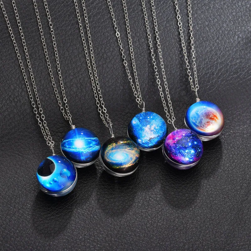 Women Fashion Double-sided Glass Ball Pendant Time Gem Universe Handmade Custom Planet Necklace Christmas Gift Drop Shipping | Украшения и