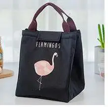 Новая нейлоновая термо-сумка Marmita Termica, водонепроницаемая Портативная сумка для ланча, сумка-холодильник с цветами для дня птицы - Цвет: Черный