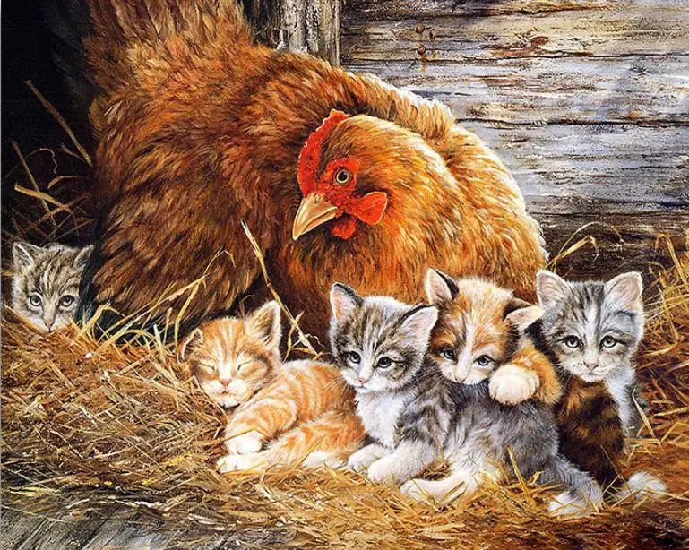 Котенок СЕМЬЯ DIY Алмазная вышивка кошка полная квадратная мозаика курица круглая