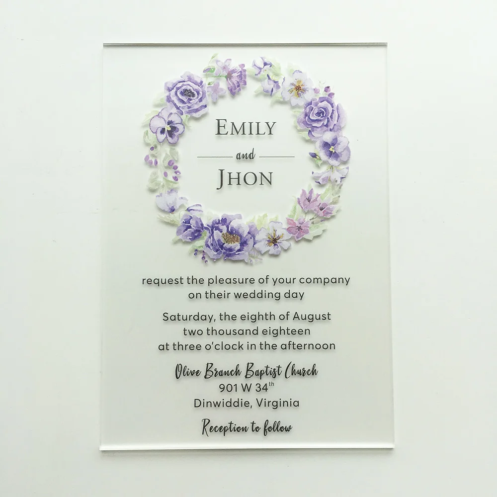  Fantastic Floral Watercolor Style 5x7inch Frosted Acrylic Wedding Invitation Card Set 20sets Per Lo - 32866090138