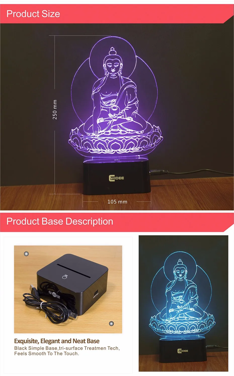 Children\'s Bedroom Night Light 7 Colors RGB USB Lamp Buddha Statue 3D Led Lampara Home Decor Desk Table Nightlight (3)