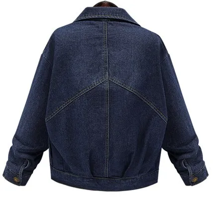 2019 spring new large size women's fat MM denim jacket lapel short pocket jacket