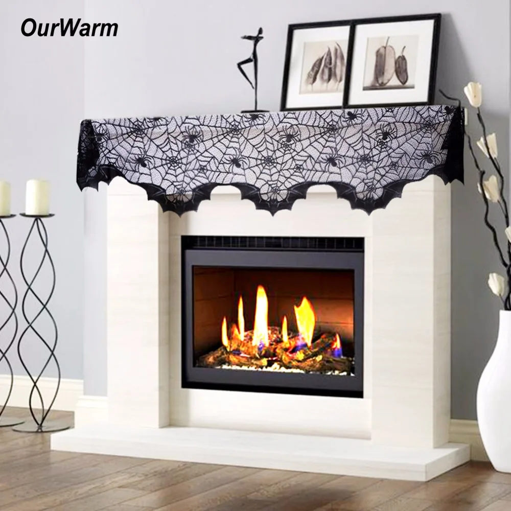 Ourwarm шарф для Хэллоуина паутина летучие мыши камин каминная полка 50x200 см