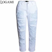 LOGAMI Высокая талия мальчик друг прямые джинсы женские рваные джинсовые брюки женские джинсы новые модные белые