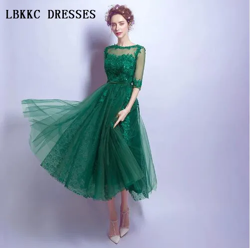 Abiye Gece Elbisesi зеленое вечернее платье с коротким рукавом длиной до колена из тюля с кружевом Abendkleider короткое вечернее платье для выпускного