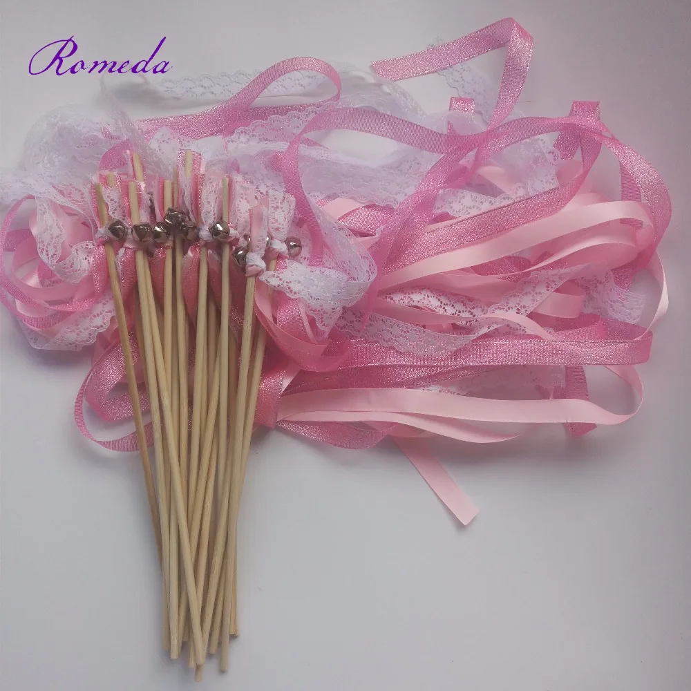 

Newest Glittle Ribbon wedding wands with sliver bell for wedding party decoration 50Pieces/Lot