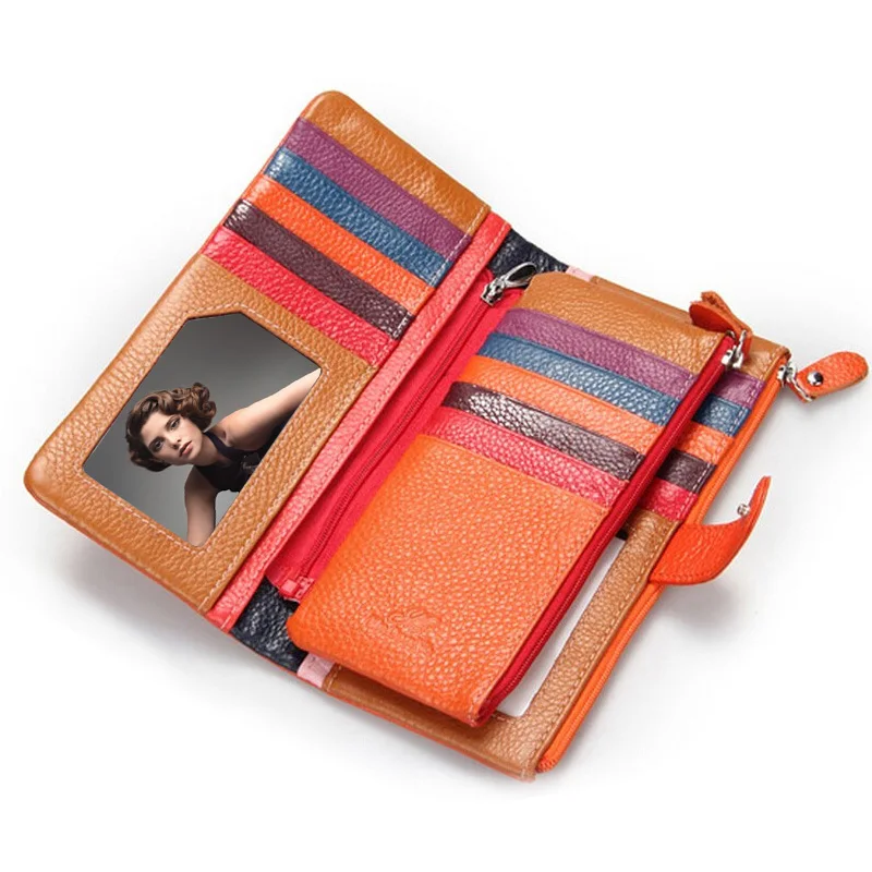 

Fashion Women Wallet Genuine Leather Wallet Colorful Design Female Cow Leather Purse Casual Slim Money Bag Ladies Wallets Clutch