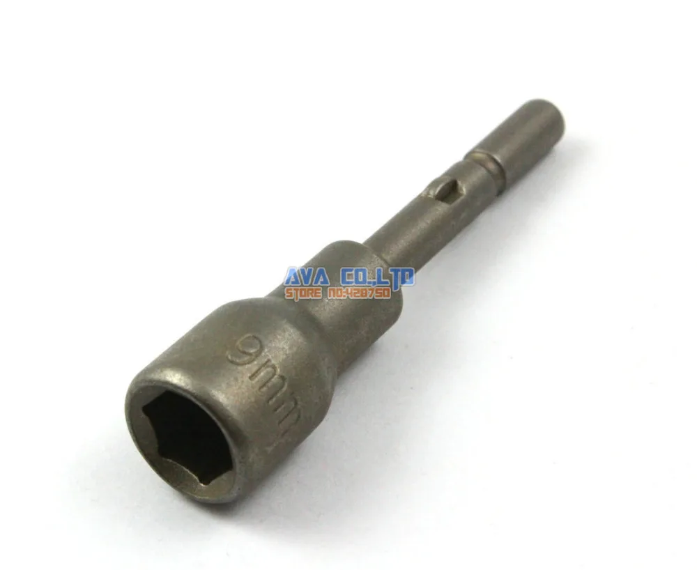 

10 Pieces 9mm Hex Socket Nut Setter Driver Bit S2 Steel 6mm Round Shaft 65mm Long