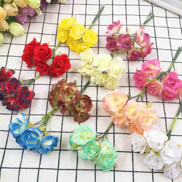 6pcs cheap paper rose artificial flowers scrapbooking for wedding handicraft paper flower