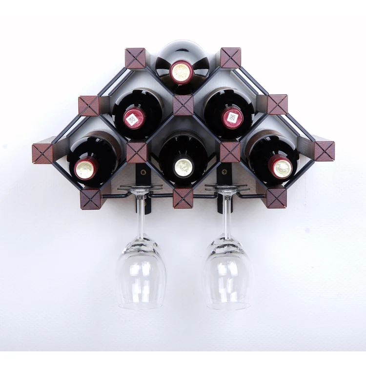 Wine rack hanging cup frame hanging upside down wood wine frame wall