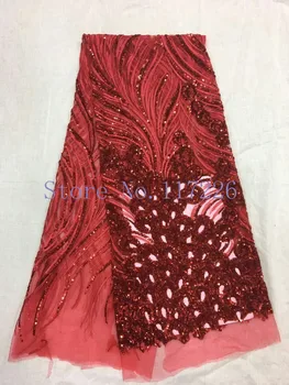 

Newest JRB-03403 french net lace fabric for party dress african sequins fabric in red color