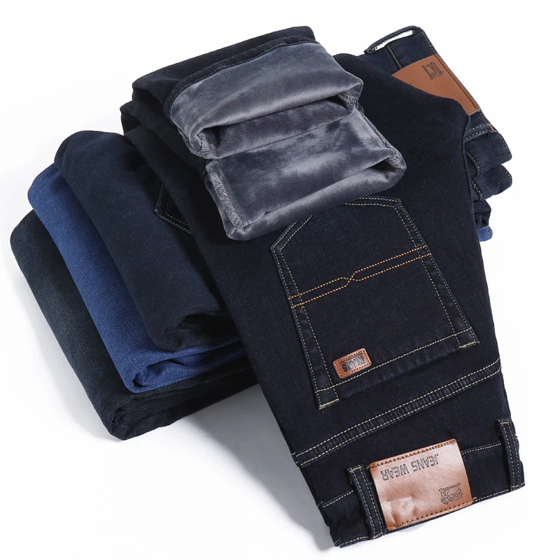 Warm Jeans Winter Men Men'S Homme Vaqueros Hombre Jean Baqueros Mens Pants Biker Streetwear Fashion Fitted Net Red High Quality