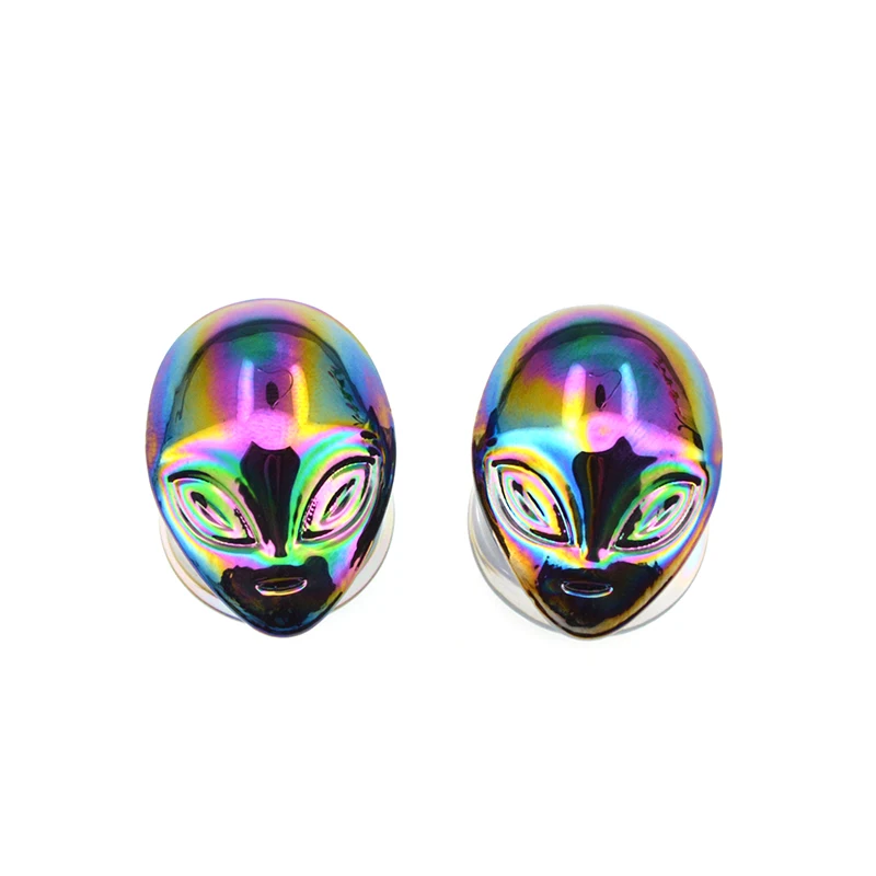 BODY PUNK Flesh Tunnels Burnished Star Moon Galaxy With Irridescent Opal Gems Center Expanders Ear Plug Body Piercing Jewelry  (2)