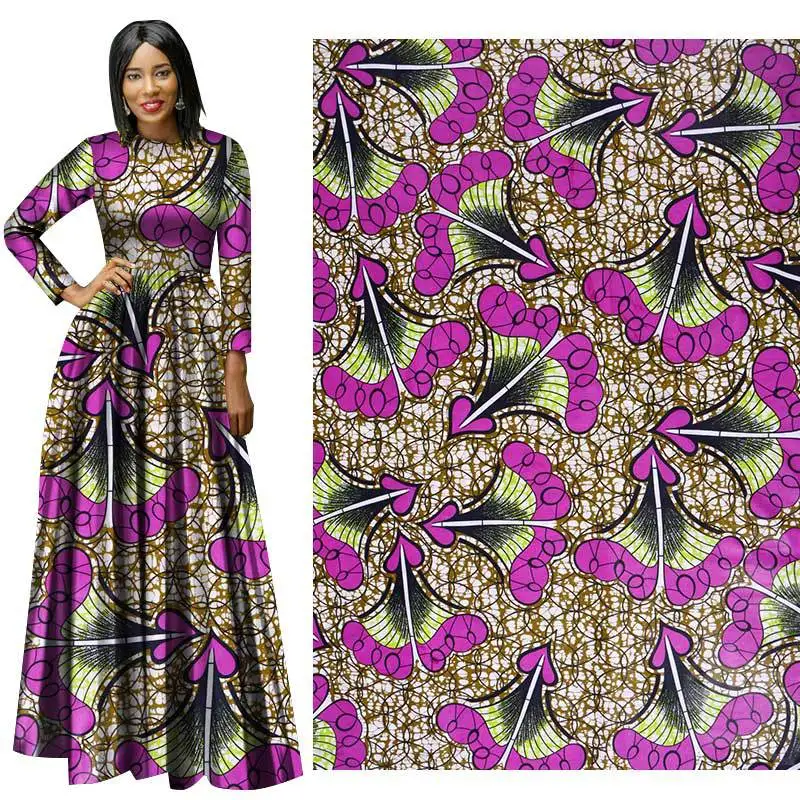 

purple New plain African national costume batik printing cloth wholesale in spring of 2019 cotton fabric Spandex Fabric Plain
