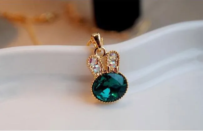 N155 Bunny Pendant Necklaces Fashion Jewelry Animal Rabbit Collares Charm Necklace Bijoux Green Crystal High Quality 2017 13