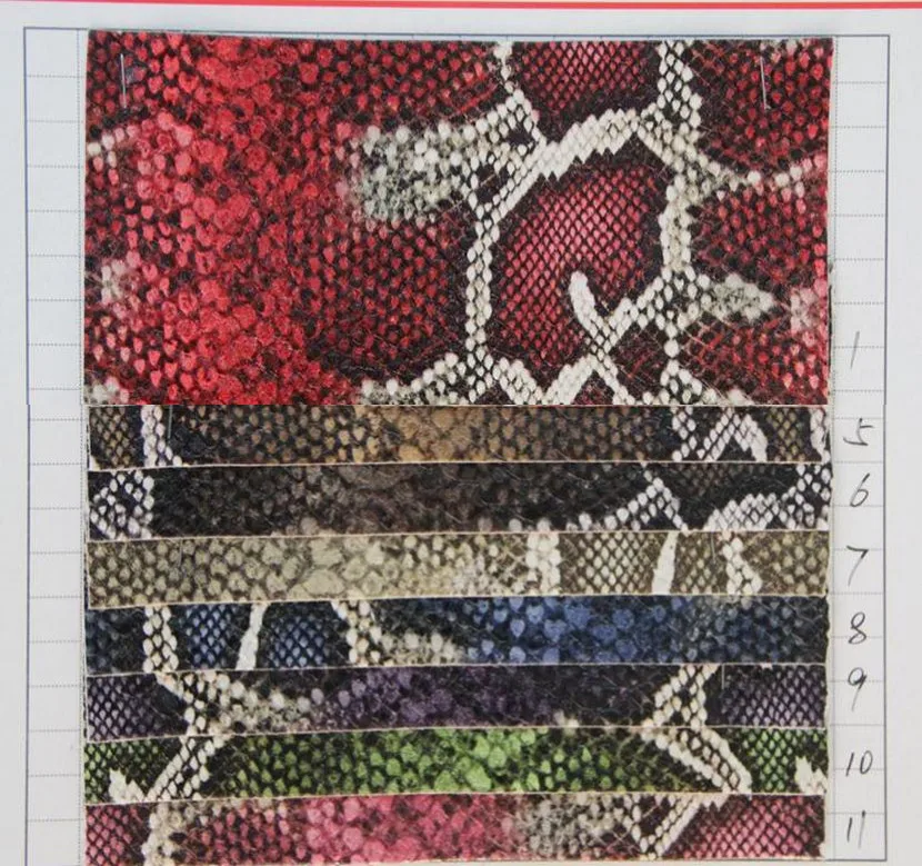 

colorful snake embossed synthetic PVC leather fabric high quality faux snake leather material wholesale