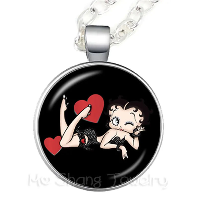 1 шт. 25 мм круглый стеклянный кабошон ручной работы Betty Boop Ожерелье для друзей стеклянный кулон ювелирные изделия для женщин девочек лучший подарок - Окраска металла: 4