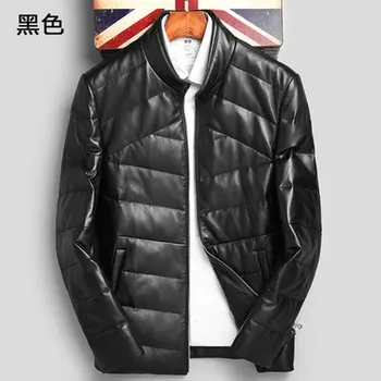 

Men's Winter Fashion Stand Collar Genuine Sheepskin Leather Thick Warm Black Jackets Man Autumn England Style Parkas Long Coats