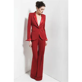 

Red One Buttom 2 Piece Set Womens Business Suits Work Female Office Uniform Elegant Pant Suits Evening Straight Trousers Custom