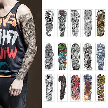 

Waterproof Temporary Tattoo Sticker Eye Clock Bird Pagoda Full Arm Large Size Fake Tatto Tatoo Sleeve Tato For Men Women