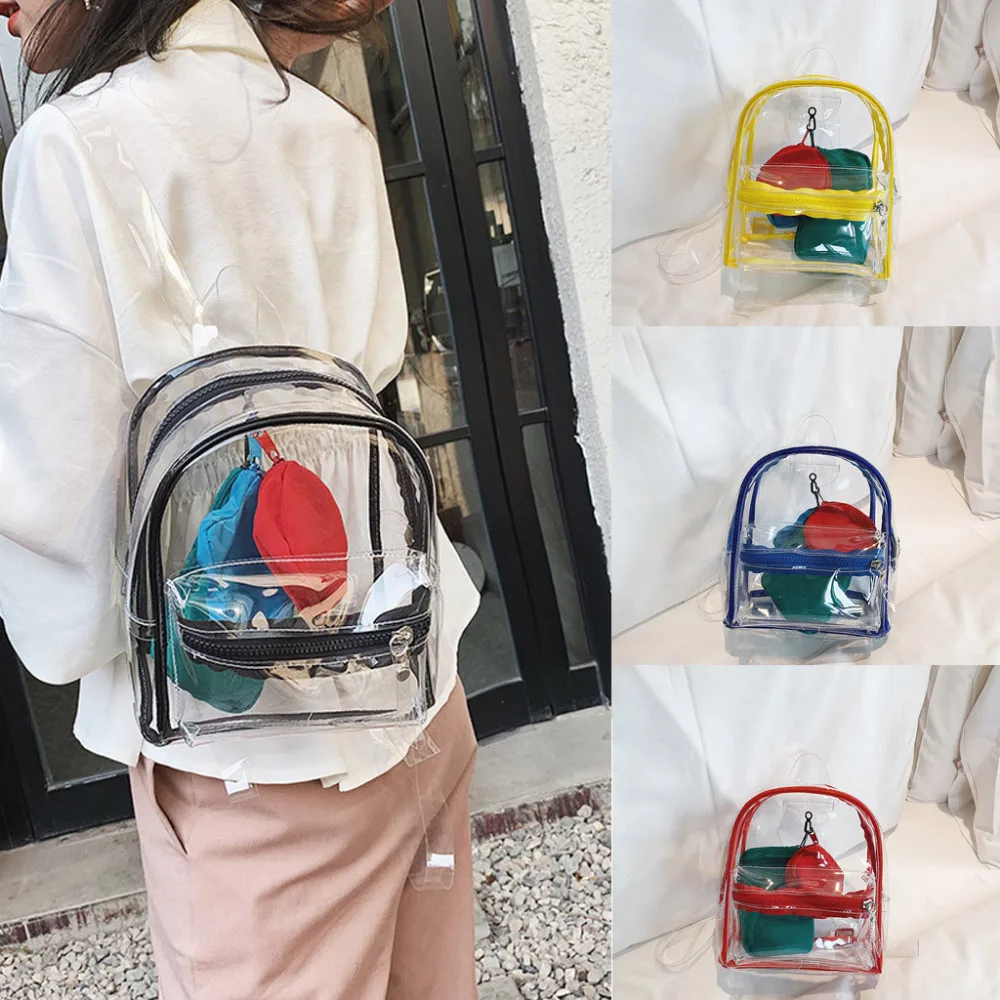 

Fashion lady bag transparent jelly backpack candy color bag built-in backpack 4 piece set solid color min backpack Dropship Y507