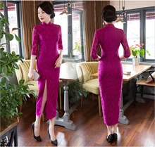 oriental evening dress Cheongsam Lace Dresses NEW Vintage Elegant traditional Chinese Women Dress violet long QiPao new cheongsam dress long red lace evening dresses vintage elegant lace lady chinese traditional cheongsam china style wedding