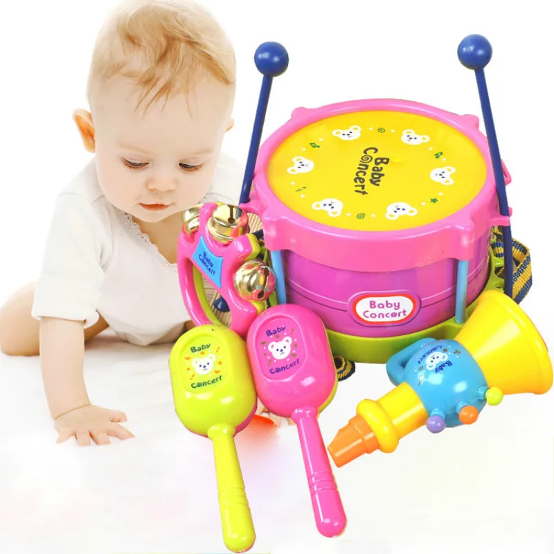 5pcs Baby Kids Rattle Roll Drum Musical Instruments Band Kit Children