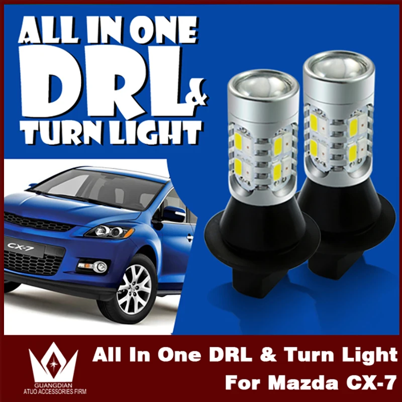 

Tcart Free shipping For Mazda 5 CX-7 Auto LED Daytime Running Light Turn Signal light all in one T20 WY21W 7440 Car Accessories