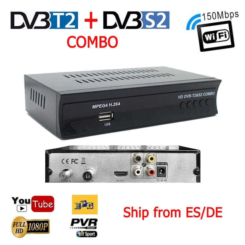 

Hot Satellite receiver HD Digital DVB T2 S2 Combo TV Tuner Tv Box Decoder H.264 MPEG2/4 DVB-T2 TV Receiver 1080P Support bisskey