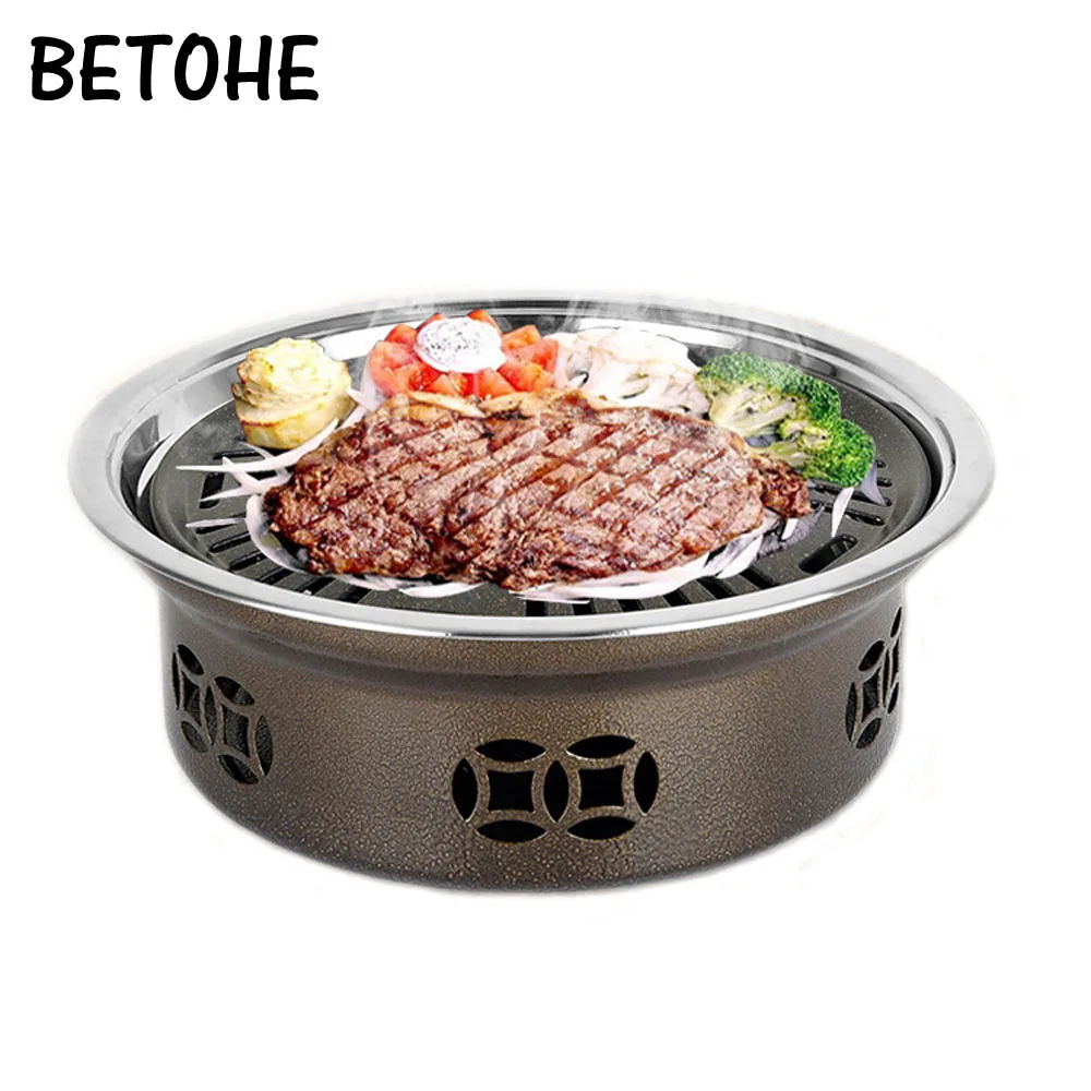 

BETOHE Round smokeless grill indoor commercial home charcoal stainless steel barbecue outdoor portable grill